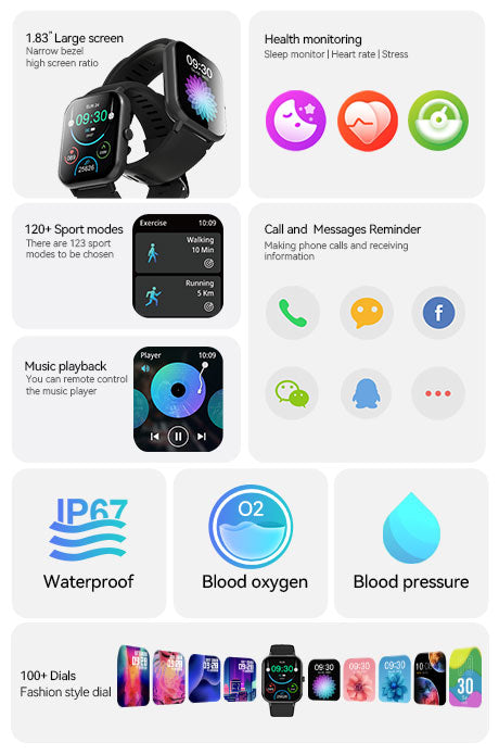 1.83 inch Waterproof Smart Watch For Android iPhone