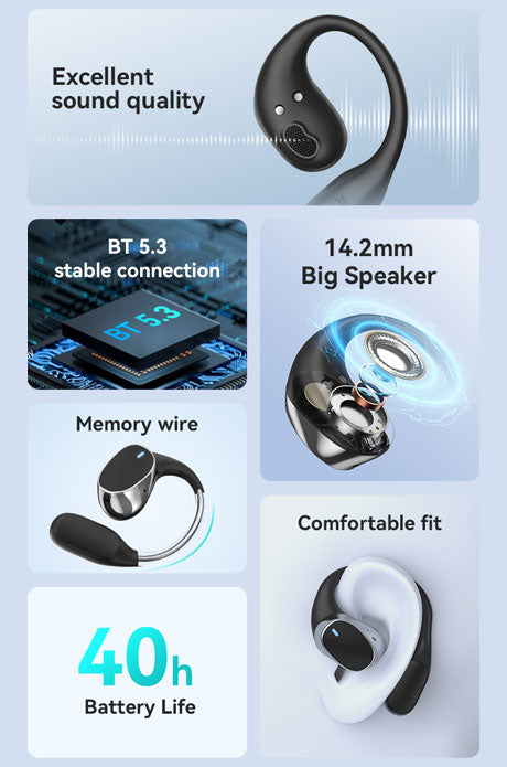 Open Ear Wireless Earphone Light Weight HD Sound BT V5.3 Earbuds